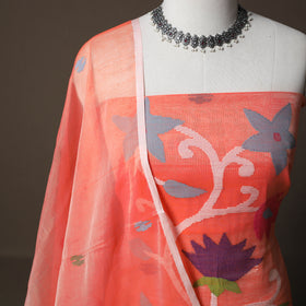 Handwoven Phulia Jamdani Muslin Silk 2pc Unstitched Dress Material Kurta Set 34