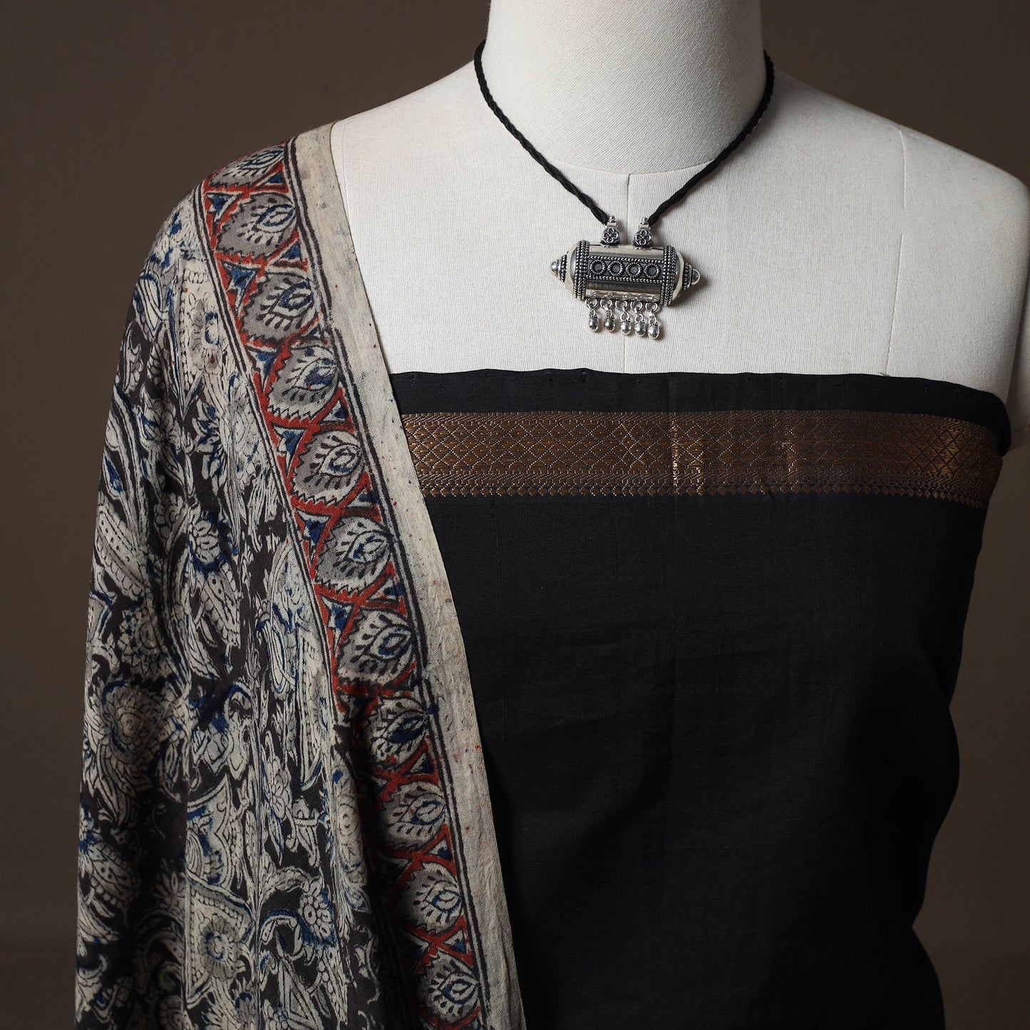 Mangalagiri Handwoven Cotton 2pc Unstitched Dress Material Kurta Set with Jewellery 20