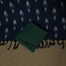 Blue - Pochampally Ikat Weave 3pc Cotton Unstitched Dress Material Suit Set 12