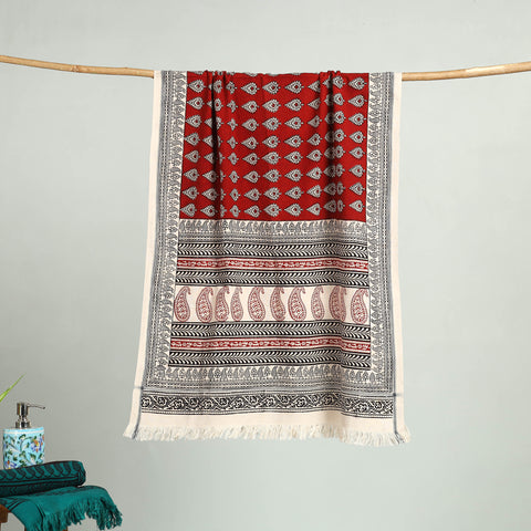 Red Bagh Hand Block Print Cotton Handloom Towel