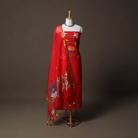 Handwoven Phulia Jamdani Muslin Silk 2pc Unstitched Dress Material Kurta Set 35