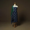 Blue - Pochampally Ikat Weave 3pc Cotton Unstitched Dress Material Suit Set 12