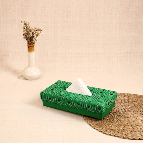 Green - Handcrafted Bengal Kantha Work Tissue Box 25