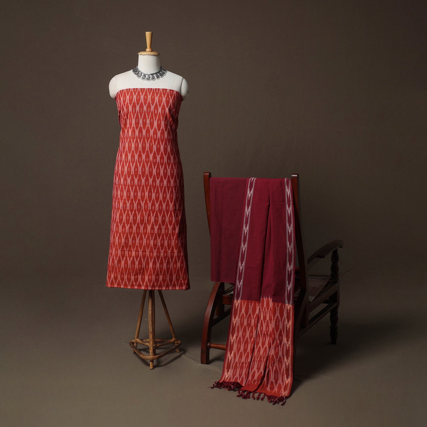 Pochampally Ikat Weave 3pc Cotton Unstitched Dress Material Suit Set 01