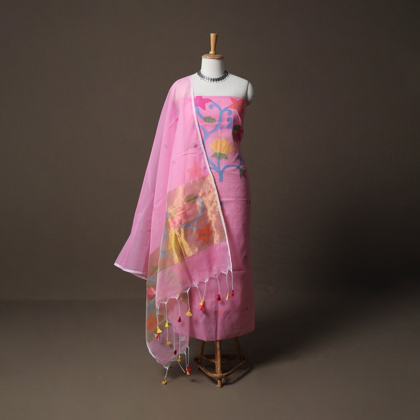 Handwoven Phulia Jamdani Muslin Silk 2pc Unstitched Dress Material Kurta Set 36