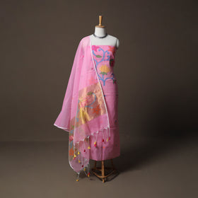 Handwoven Phulia Jamdani Muslin Silk 2pc Unstitched Dress Material Kurta Set 36