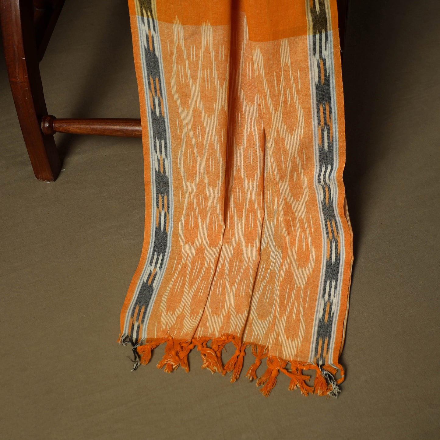 Orange - Pochampally Ikat Weave 3pc Cotton Unstitched Dress Material Suit Set 13
