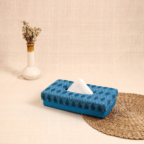 Blue - Handcrafted Bengal Kantha Work Tissue Box 27
