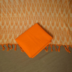 Orange - Pochampally Ikat Weave 3pc Cotton Unstitched Dress Material Suit Set 13