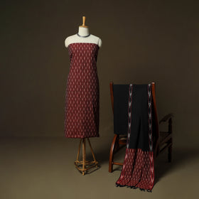 Maroon - Pochampally Ikat Weave 3pc Cotton Unstitched Dress Material Suit Set 14
