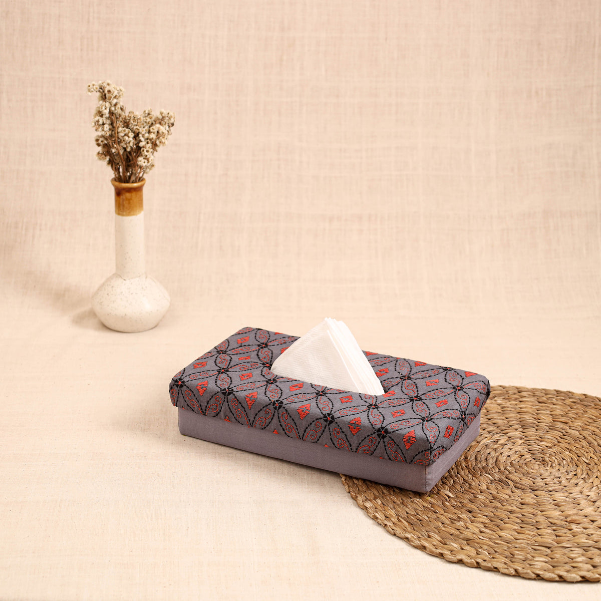 Purple - handcrafted bengal kantha work tissue box 35