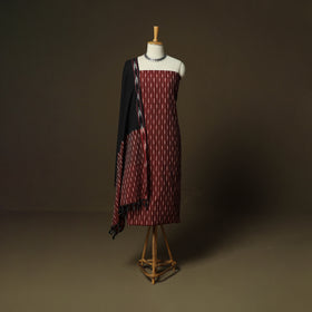 Maroon - Pochampally Ikat Weave 3pc Cotton Unstitched Dress Material Suit Set 14
