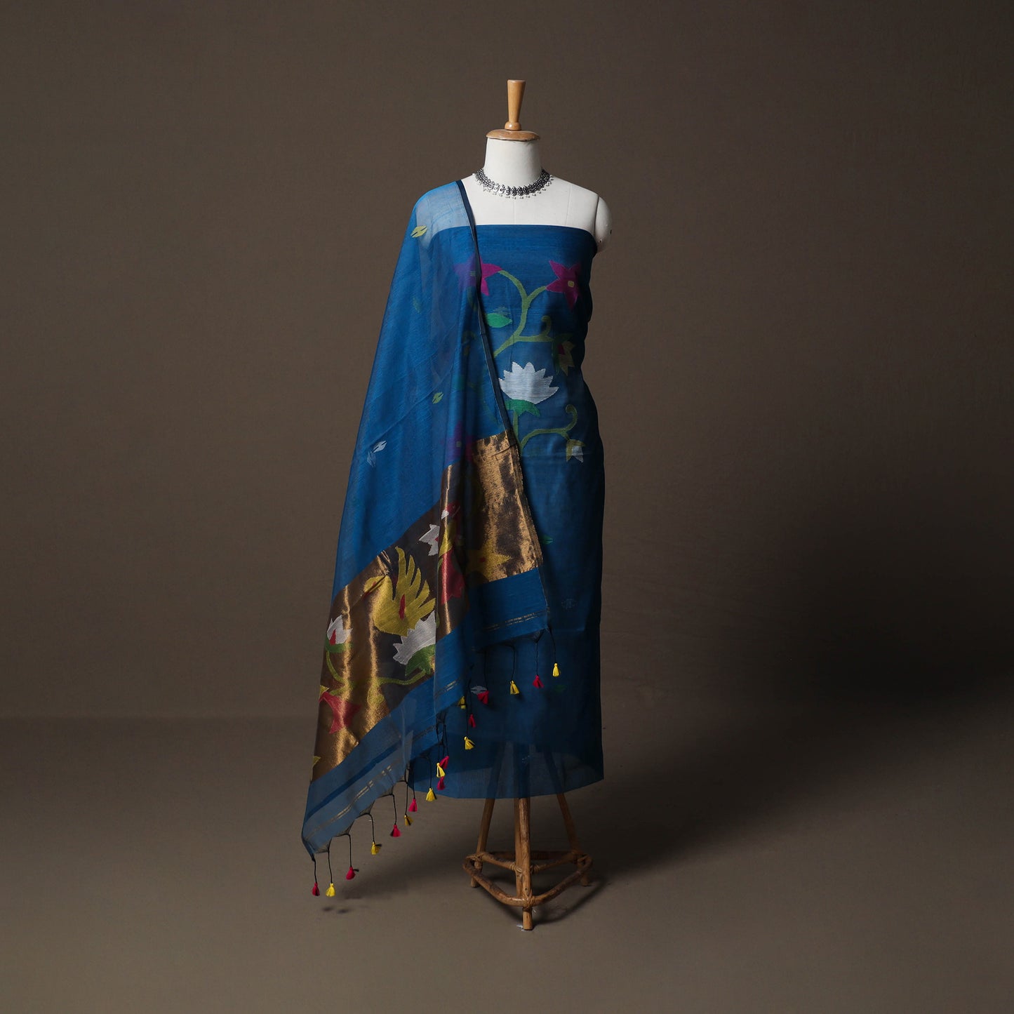 Handwoven Phulia Jamdani Muslin Silk 2pc Unstitched Dress Material Kurta Set 38