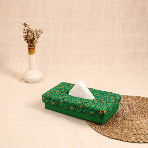 Green - Handcrafted Bengal Kantha Work Tissue Box 31