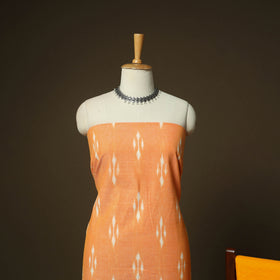 Orange - Pochampally Ikat Weave 3pc Cotton Unstitched Dress Material Suit Set 15