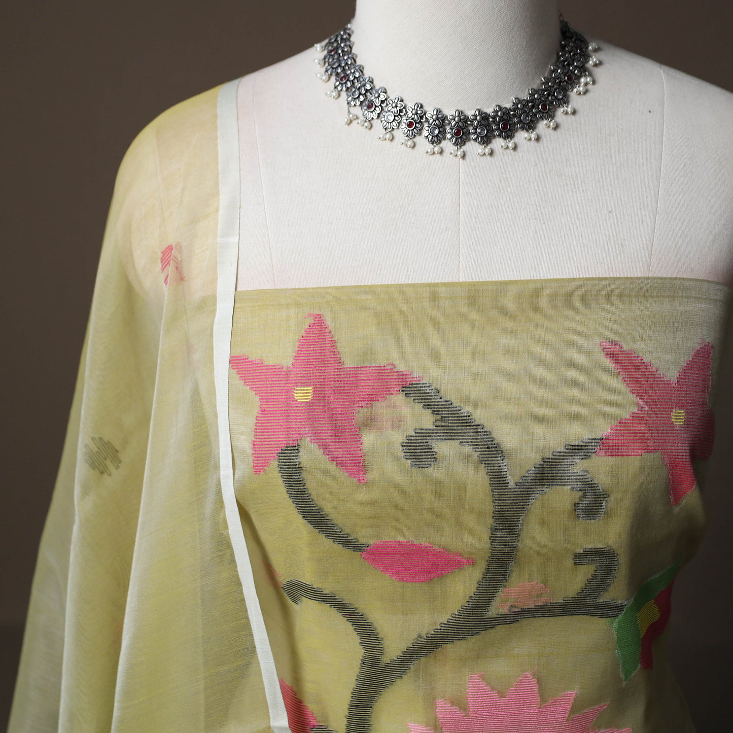 Handwoven Phulia Jamdani Muslin Silk 2pc Unstitched Dress Material Kurta Set 39