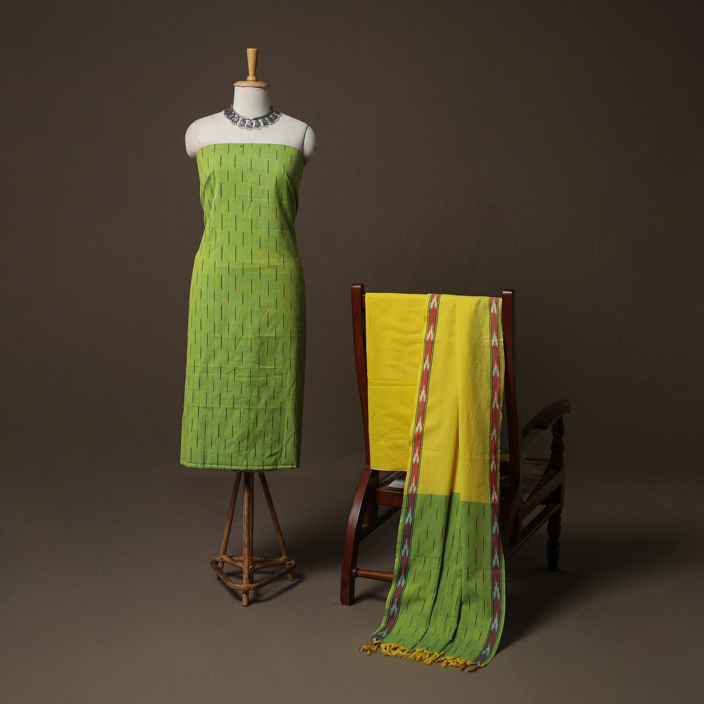 Pochampally Ikat Weave 3pc Cotton Unstitched Dress Material Suit Set 04