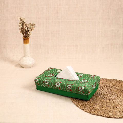 Green - handcrafted bengal kantha work tissue box 32