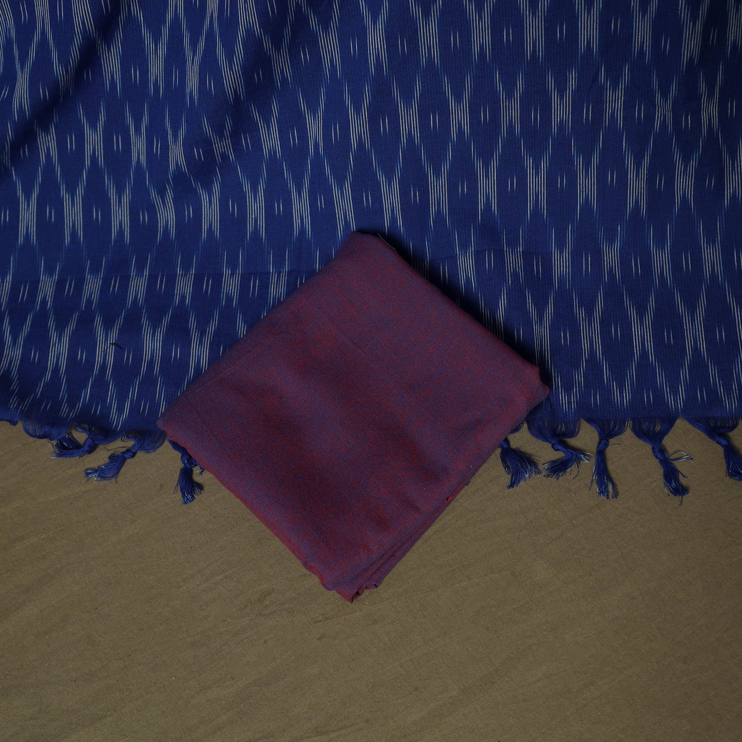 Blue - Pochampally Ikat Weave 3pc Cotton Unstitched Dress Material Suit Set 16