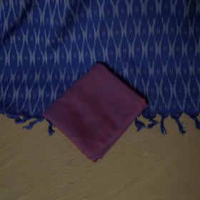 Blue - Pochampally Ikat Weave 3pc Cotton Unstitched Dress Material Suit Set 16