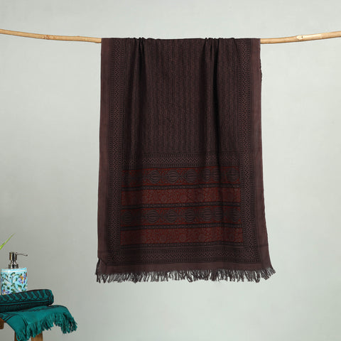 Brown Bagh Hand Block Print Cotton Handloom Towel