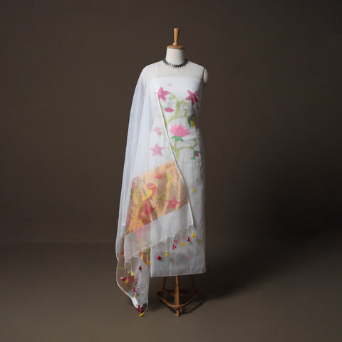 Handwoven Phulia Jamdani Muslin Silk 2pc Unstitched Dress Material Kurta Set 41