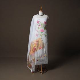 Handwoven Phulia Jamdani Muslin Silk 2pc Unstitched Dress Material Kurta Set 41