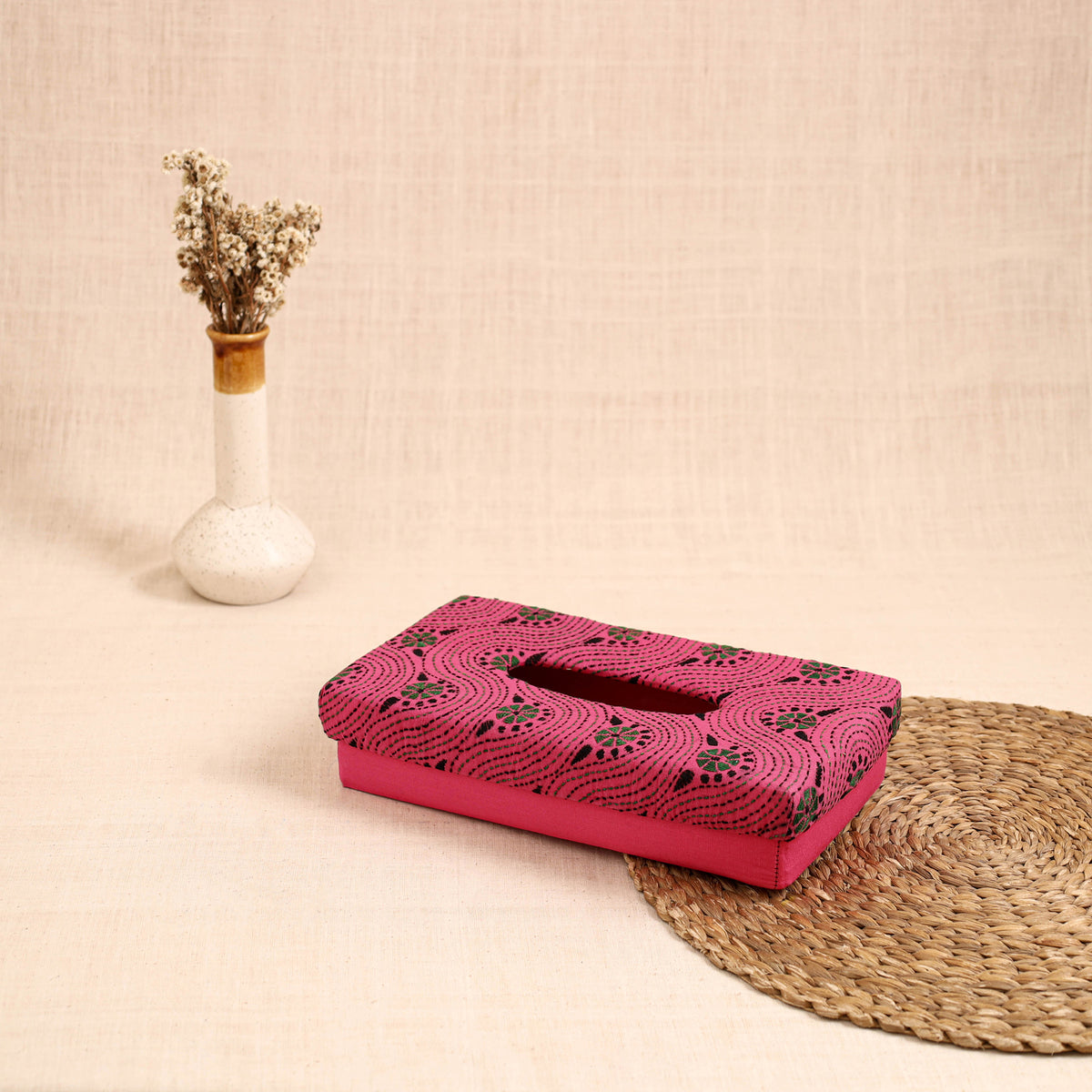 Pink - Handcrafted Bengal Kantha Work Tissue Box 24