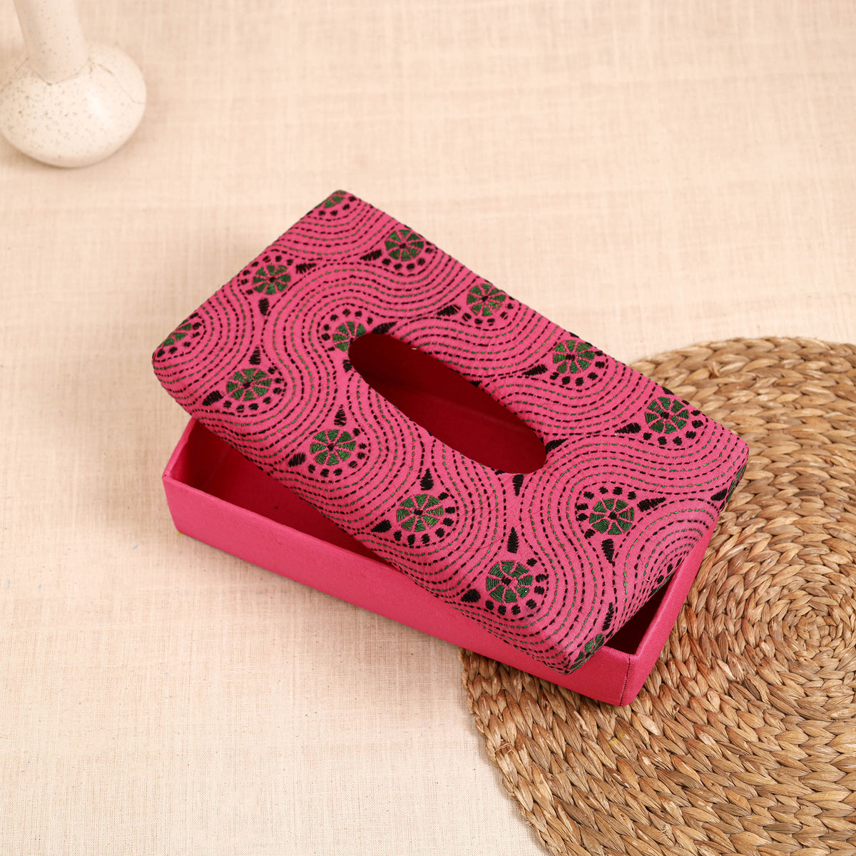 Pink - Handcrafted Bengal Kantha Work Tissue Box 24