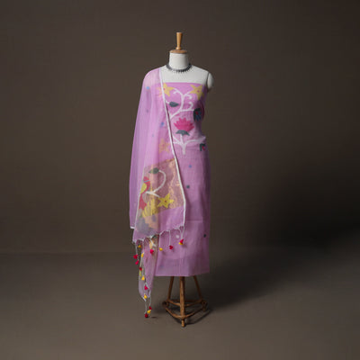 Handwoven Phulia Jamdani Muslin Silk 2pc Unstitched Dress Material Kurta Set 42