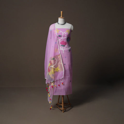 Handwoven Phulia Jamdani Muslin Silk 2pc Unstitched Dress Material Kurta Set 42
