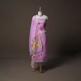 Handwoven Phulia Jamdani Muslin Silk 2pc Unstitched Dress Material Kurta Set 42