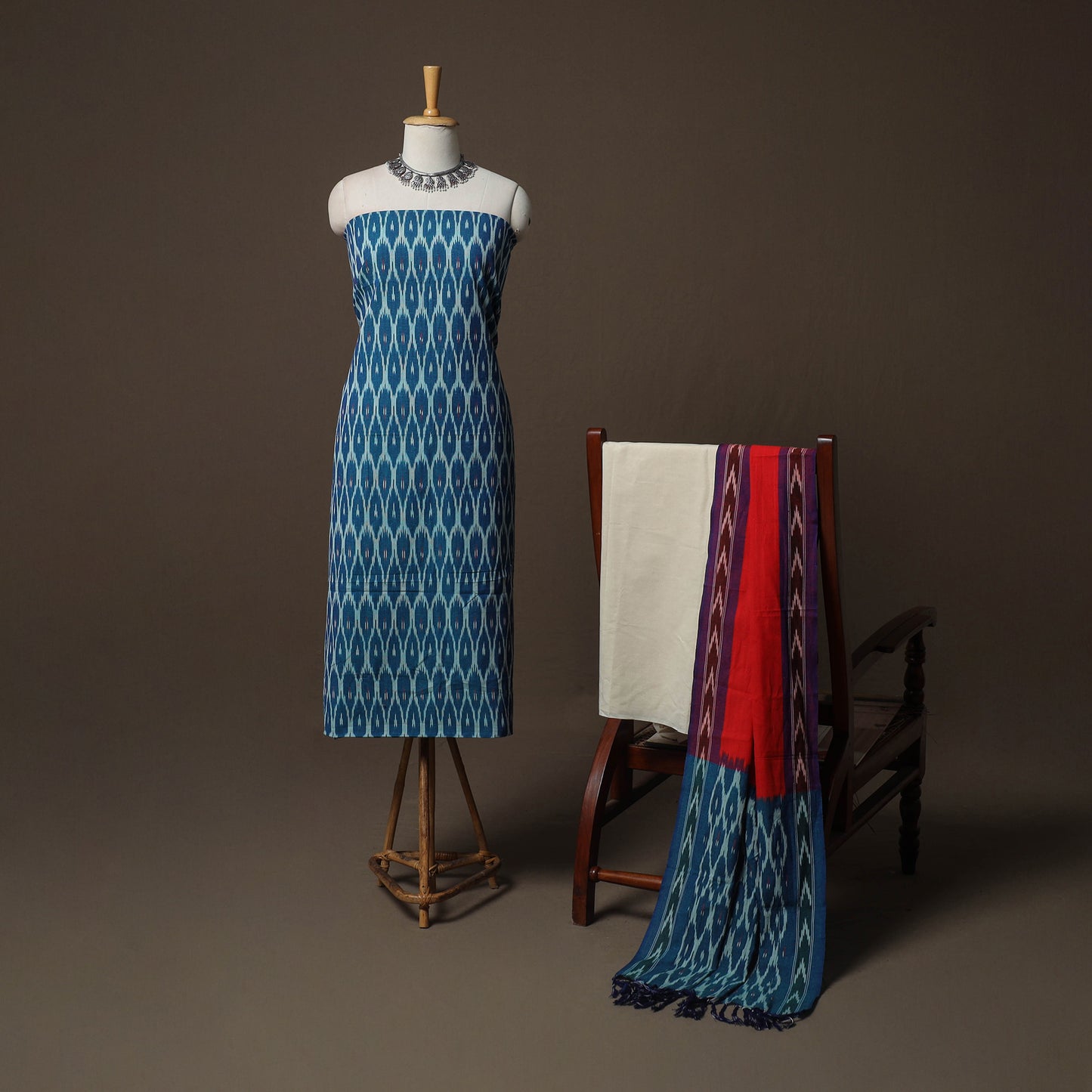 Pochampally Ikat Weave 3pc Cotton Unstitched Dress Material Suit Set 07
