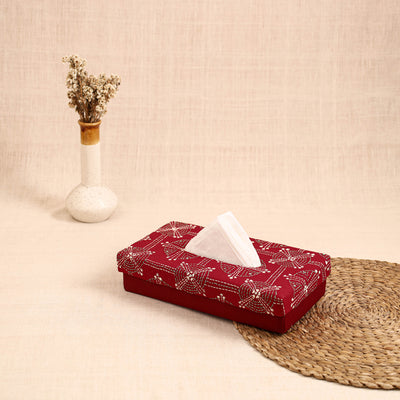 Red - handcrafted bengal kantha work tissue box 39