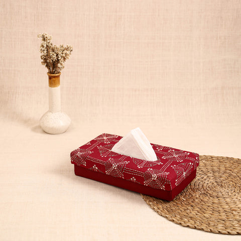 Red - handcrafted bengal kantha work tissue box 39