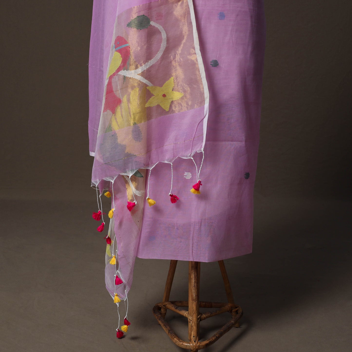 Handwoven Phulia Jamdani Muslin Silk 2pc Unstitched Dress Material Kurta Set 42