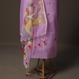 Handwoven Phulia Jamdani Muslin Silk 2pc Unstitched Dress Material Kurta Set 42