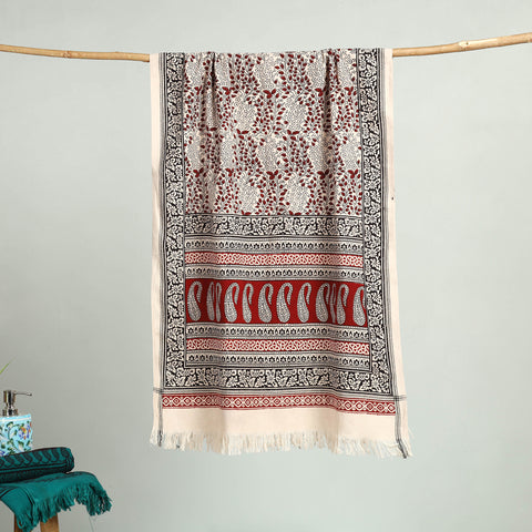 Red Bagh Hand Block Print Cotton Handloom Towel