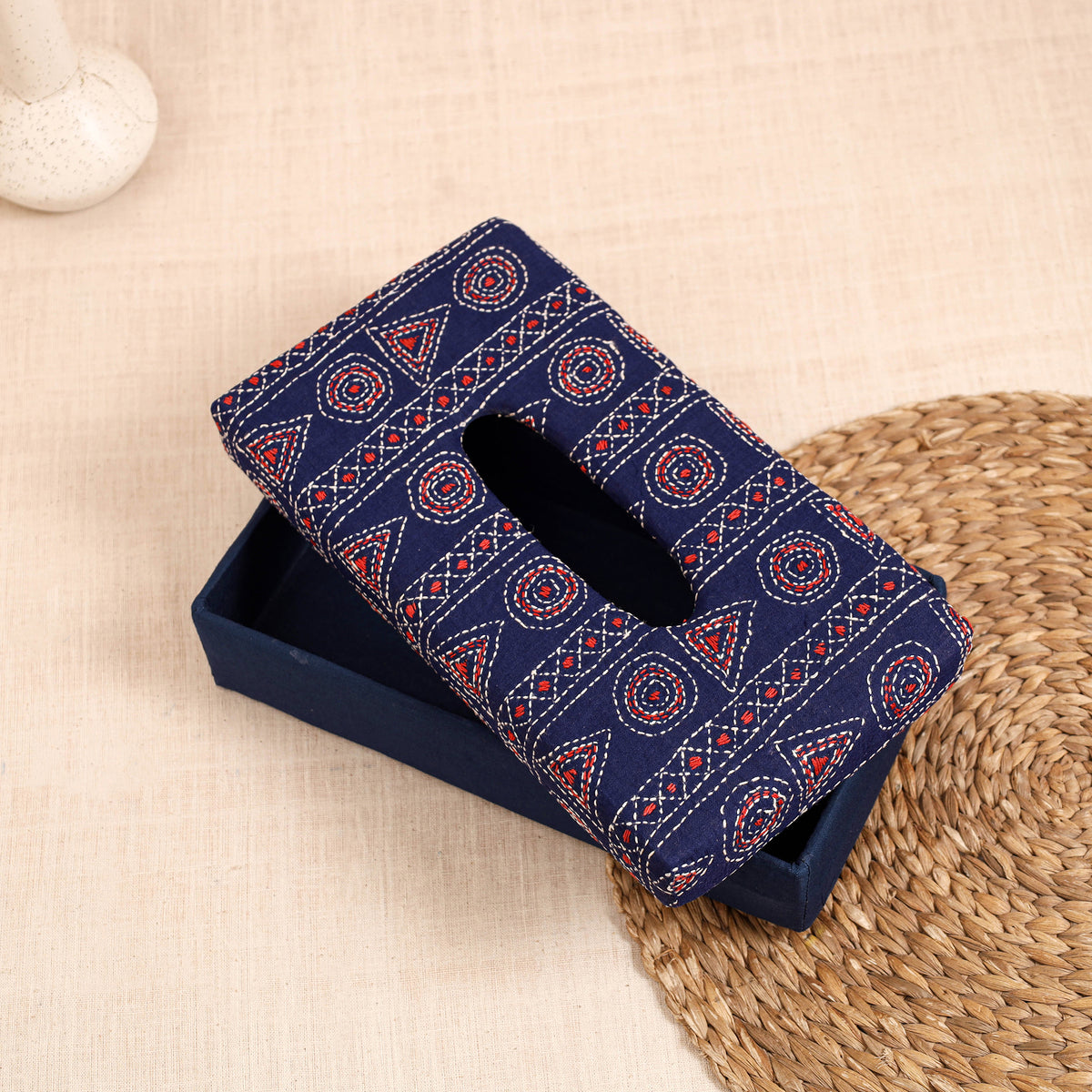 Blue - handcrafted bengal kantha work tissue box 16