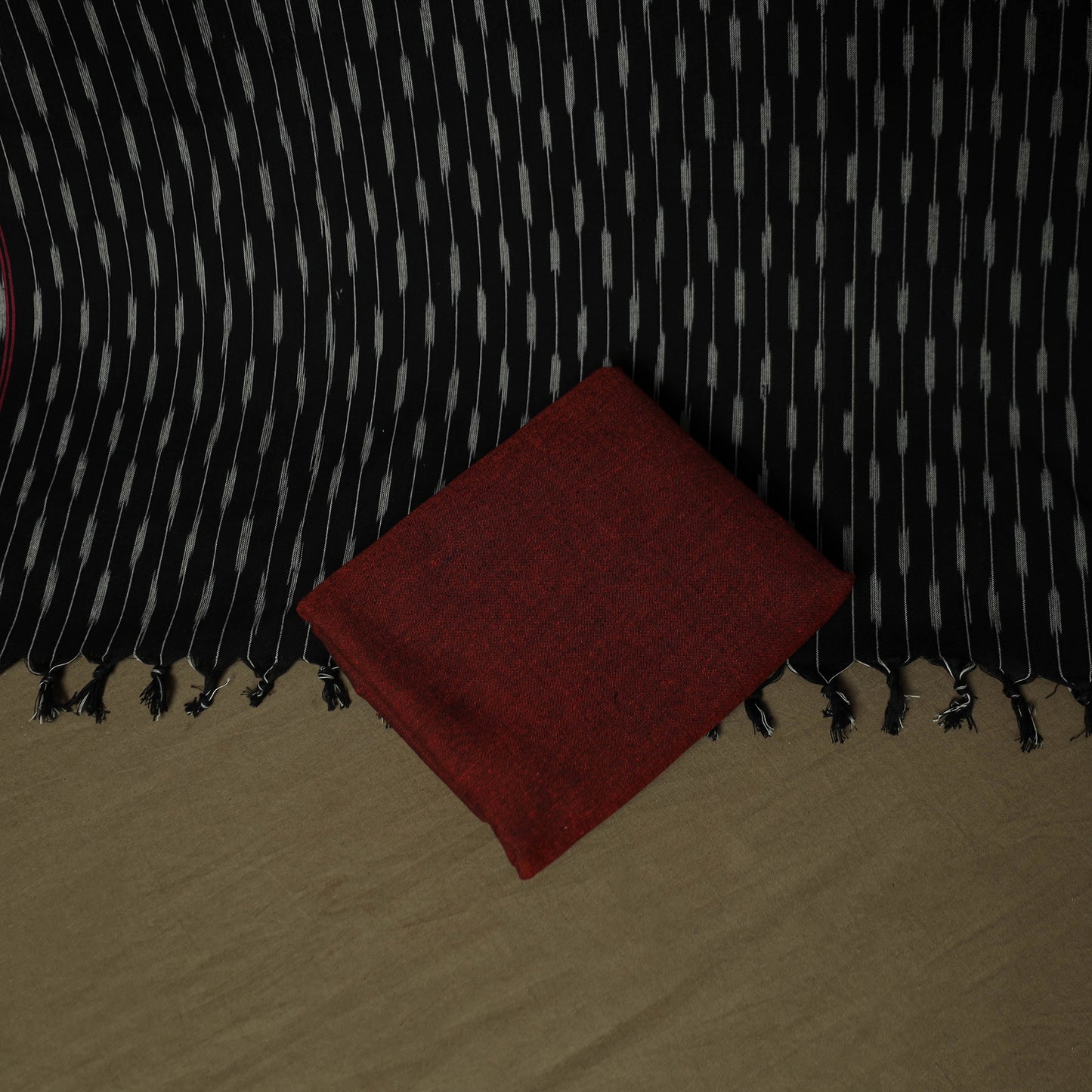 Black - Pochampally Ikat Weave 3pc Cotton Unstitched Dress Material Suit Set 18