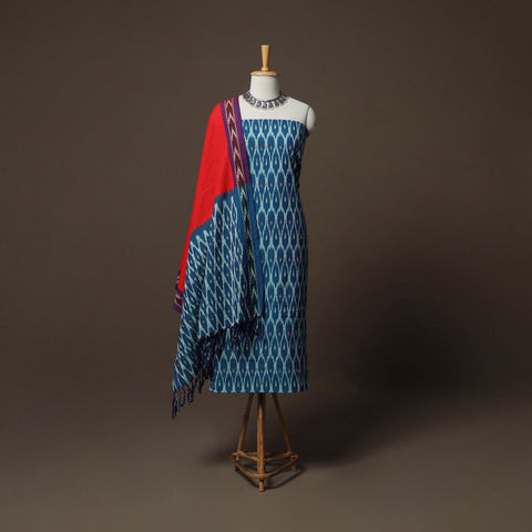Pochampally Ikat Weave 3pc Cotton Unstitched Dress Material Suit Set 07
