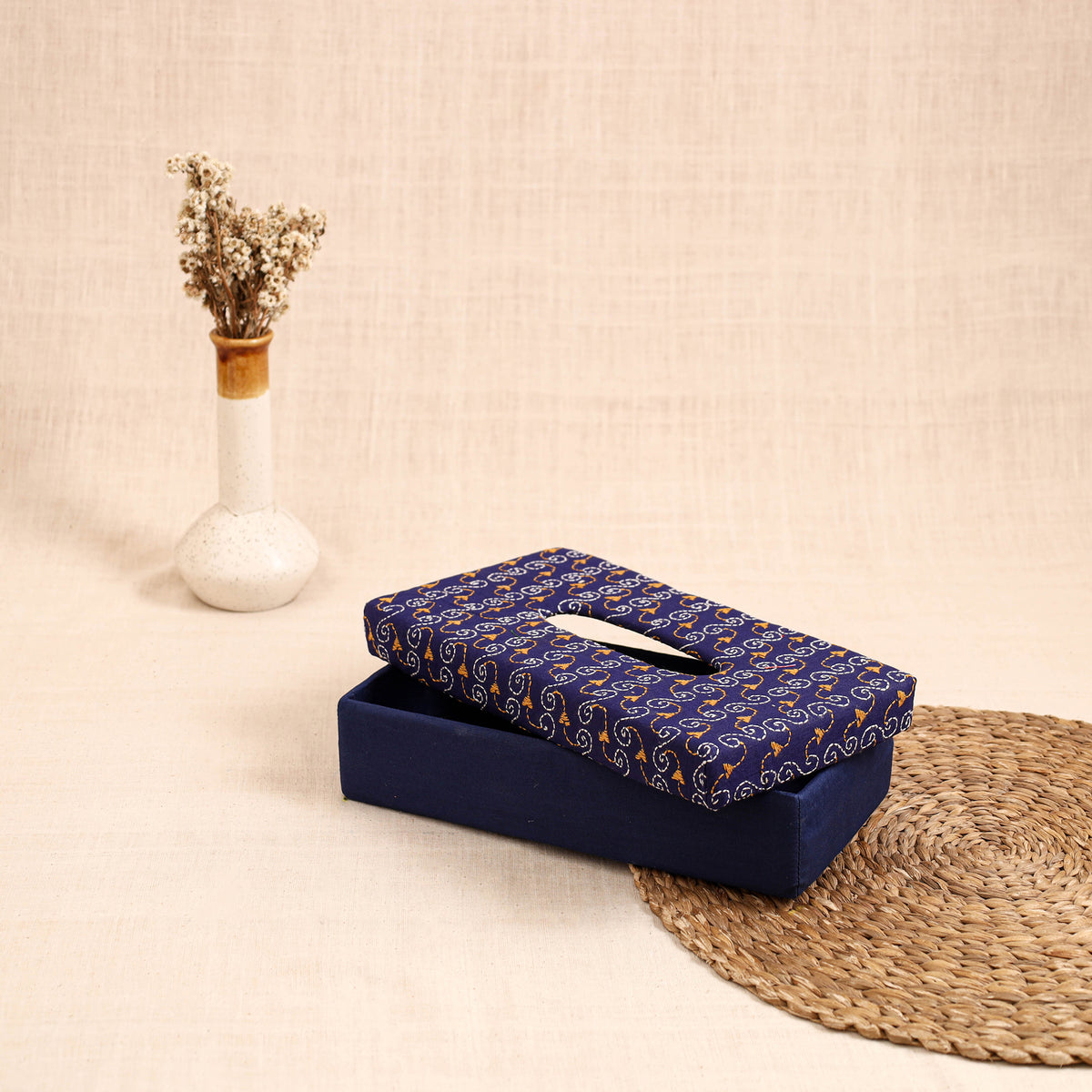 Blue - handcrafted bengal kantha work tissue box 42