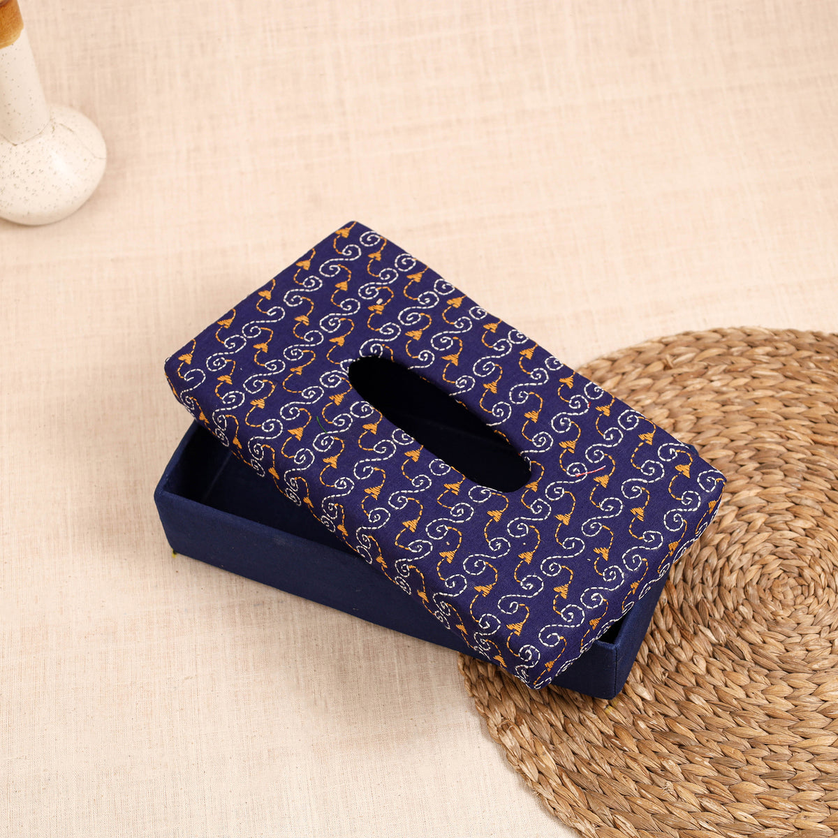 Blue - handcrafted bengal kantha work tissue box 42