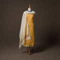 Orange - Yellow - 2pc Handloom Maheshwari Silk Unstitched Dress Material Kurta Set with Zari Border 01