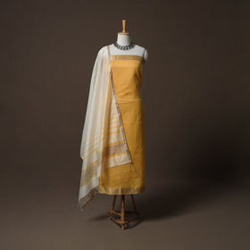 Orange - Yellow - 2pc Handloom Maheshwari Silk Unstitched Dress Material Kurta Set with Zari Border 01