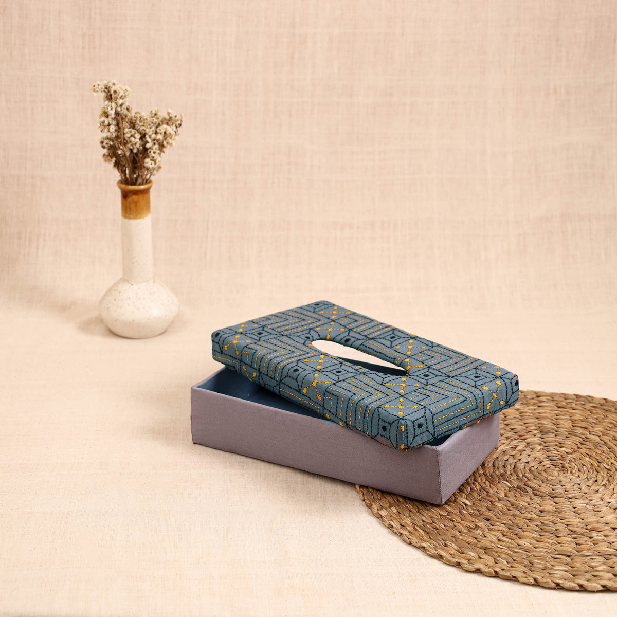 Purple - handcrafted bengal kantha work tissue box 37