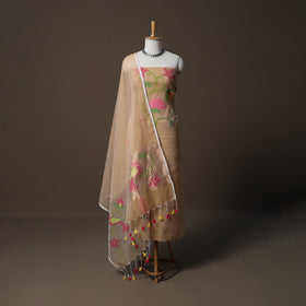 Handwoven Phulia Jamdani Muslin Silk 2pc Unstitched Dress Material Kurta Set 45