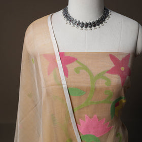 Handwoven Phulia Jamdani Muslin Silk 2pc Unstitched Dress Material Kurta Set 45