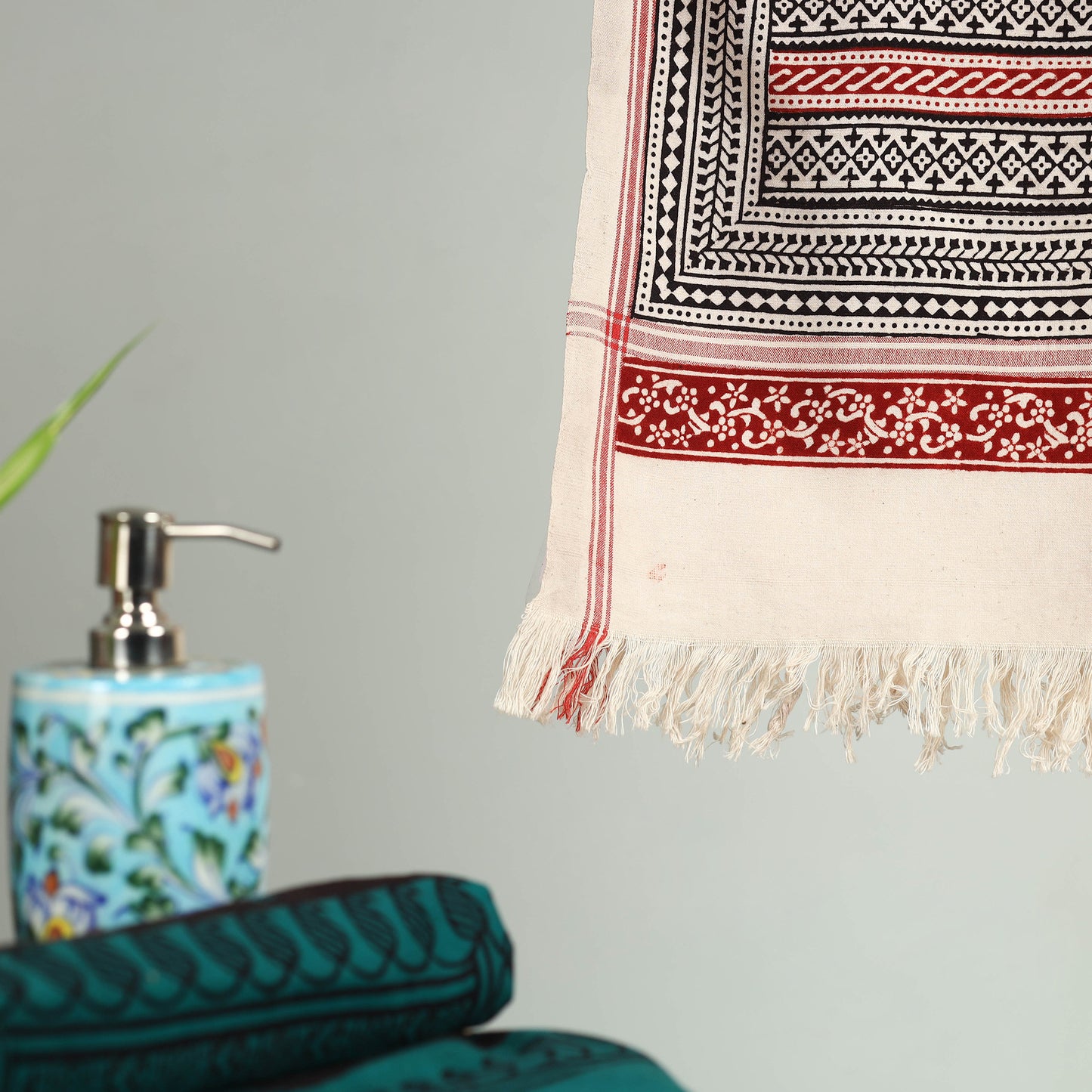 Red - bagh hand cotton handloom towel 50 - handcrafted