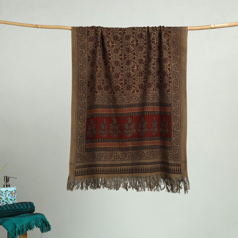 Brown Bagh Hand Block Print Cotton Handloom Towel